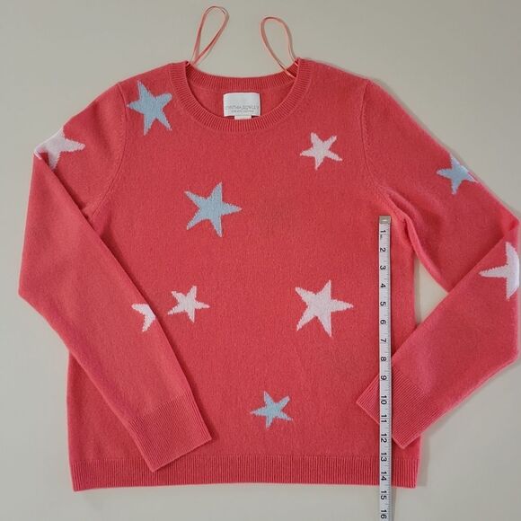 Cynthia Rowley Cashmere Coral Crewneck Long Sleeve Pullover With Stars Sweater - Picture 6 of 15